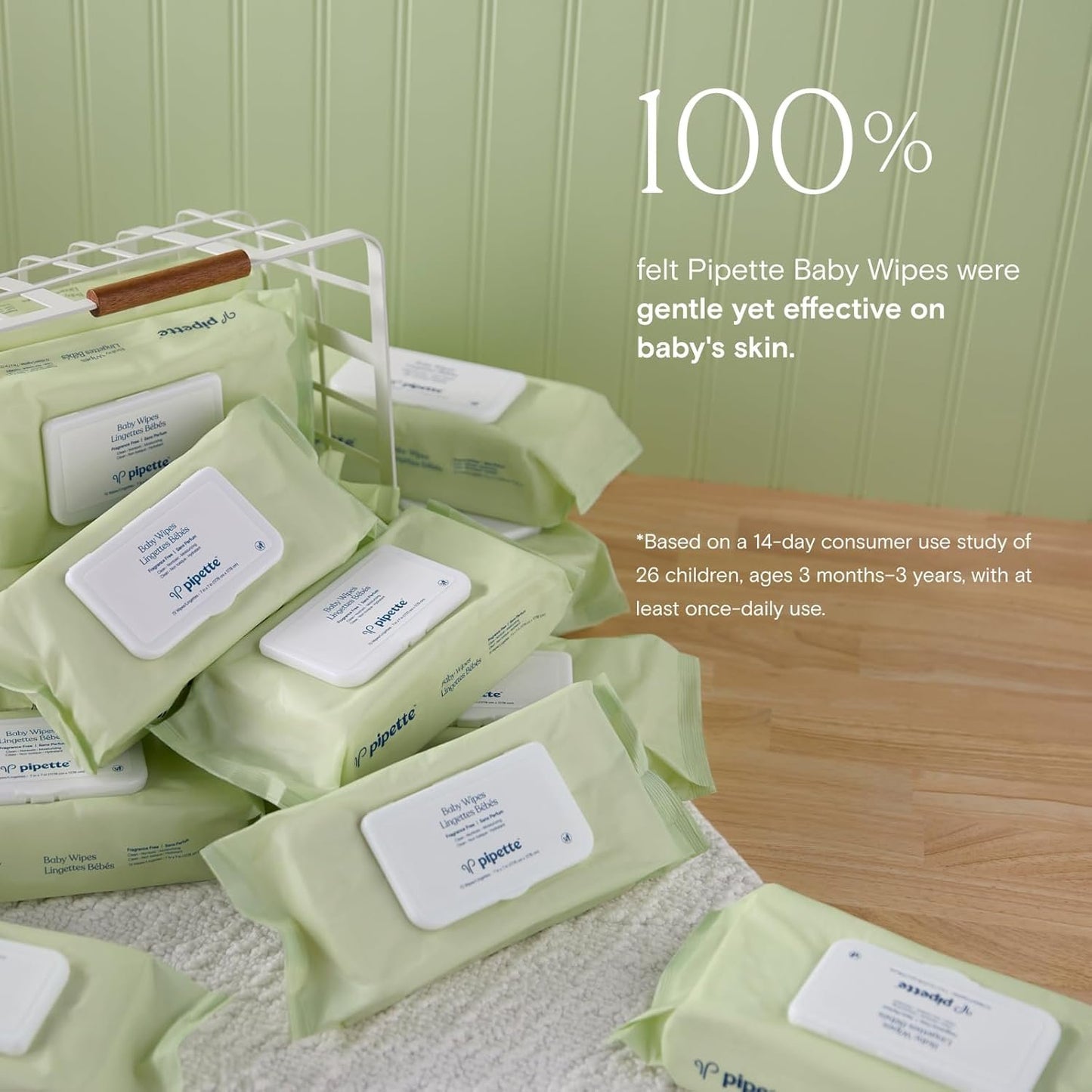 Pipette Baby Wipes with 100% plant-based fibers and plant-derived moisturizers, water-based, Fragrance-Free, 288-Count
