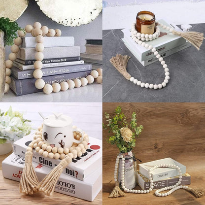 Syyflibb 58” Wood Bead Garland Coffee Table Decor Farmhouse Beads Home Decor for Living Room, Shelf, Tiered Tray, Rustic Boho Decor,Room Decor Wall Hanging Accent(Nature)