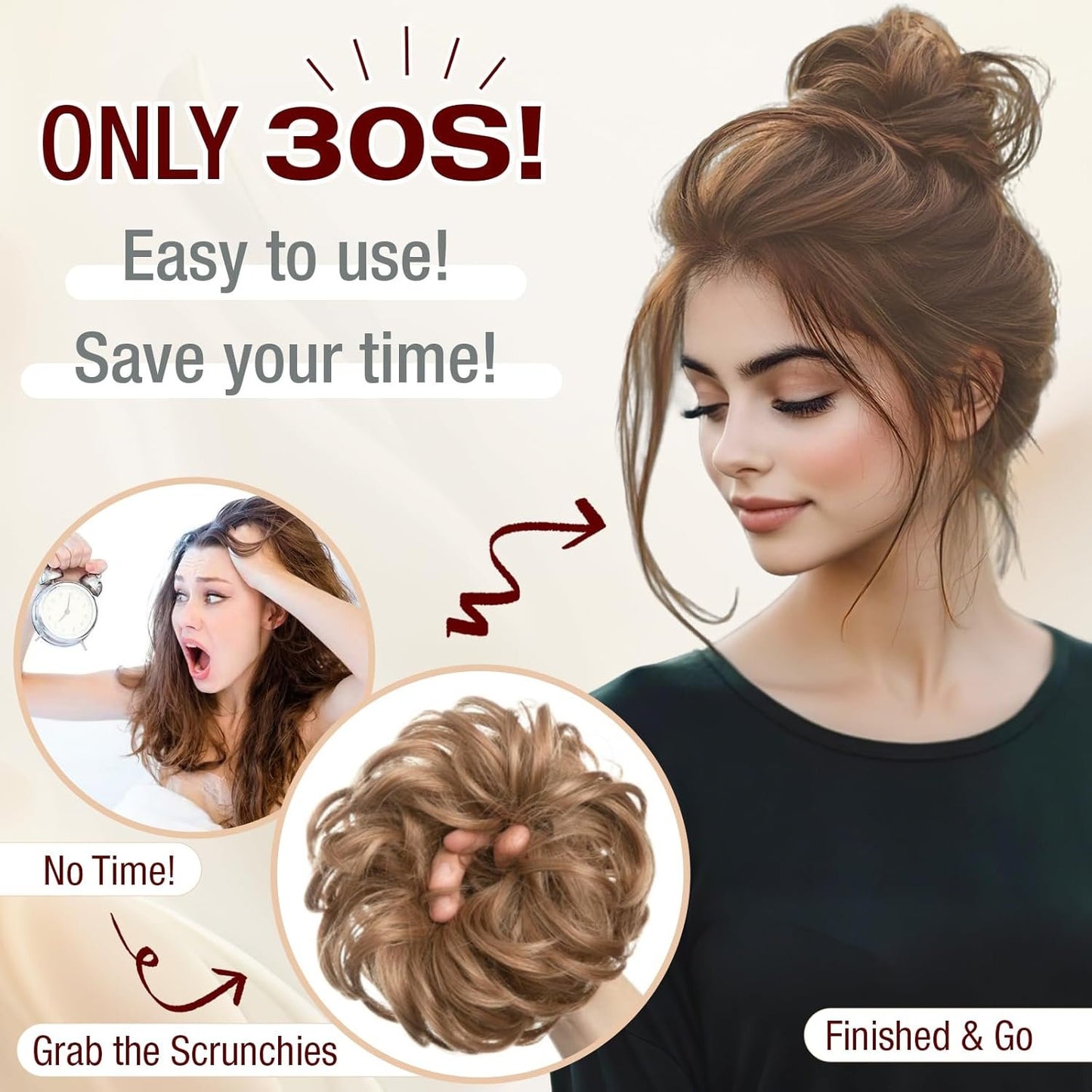 Qunlinta 2 PCS Large Messy Bun Hair Piece, Thick Wavy Curly Hair Bun Scrunchies Extensions Synthetic Chignon Updo Hairpieces for Women Girls Silver Grey