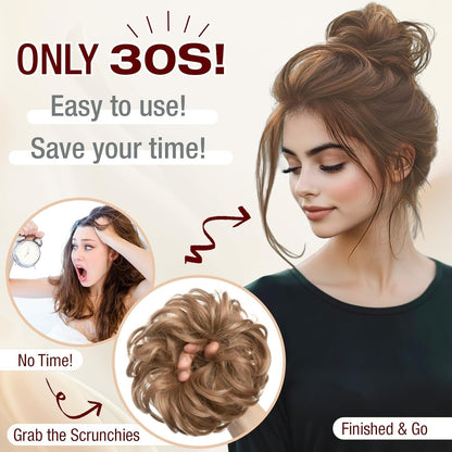 Qunlinta 2 PCS Large Messy Bun Hair Piece, Thick Wavy Curly Hair Bun Scrunchies Extensions Synthetic Chignon Updo Hairpieces for Women Girls Silver Grey