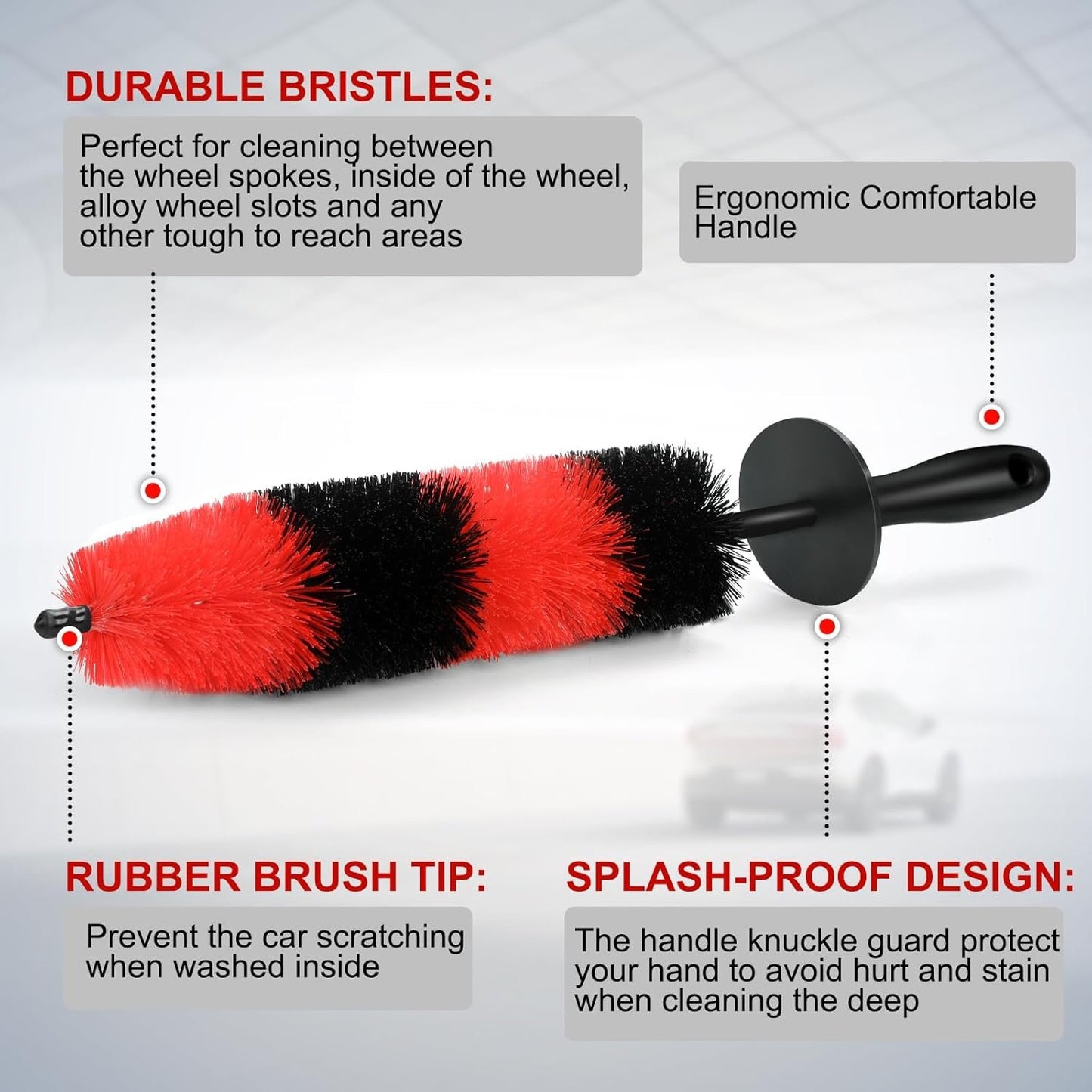 Wheel Rim Brush, Soft Bristle Long Car Tire Detailing Washing Tool for Exhaust Tips Engine, Vehicle Motorcycles Auto Truck SUV RV, No Scratches