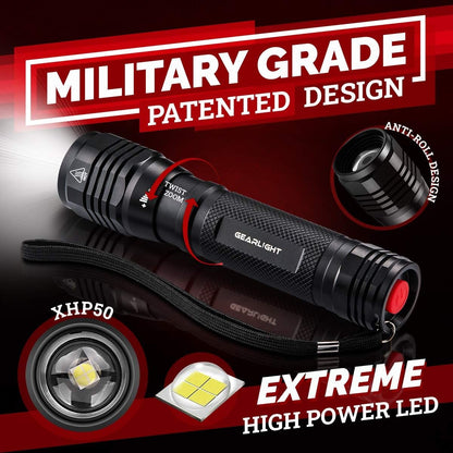 GearLight High Lumens LED Flashlight S2500 - Powerful Patented 1500 Lumen Flashlights, Brightest Tactical Flash Light, Super Bright Camping Accessories and Gear