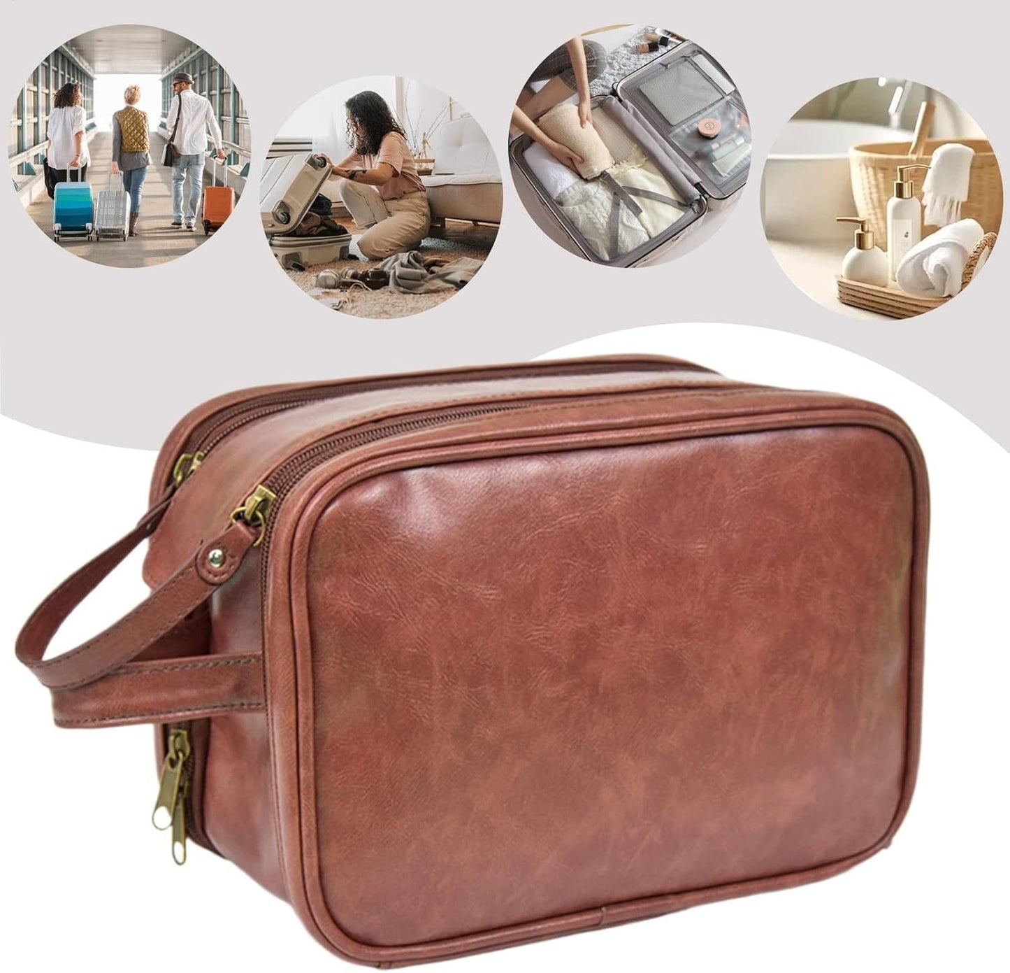 Wimnqie Toiletry Bag for Men, Hygiene Bag for Men, Shaving Bag Men's Toiletry Bag, Reusable Men's Cosmetic Bag, Toiletry Bag Organiser, Large Travel Toiletry Bag for Men, brown, Siehe Beschreibung,