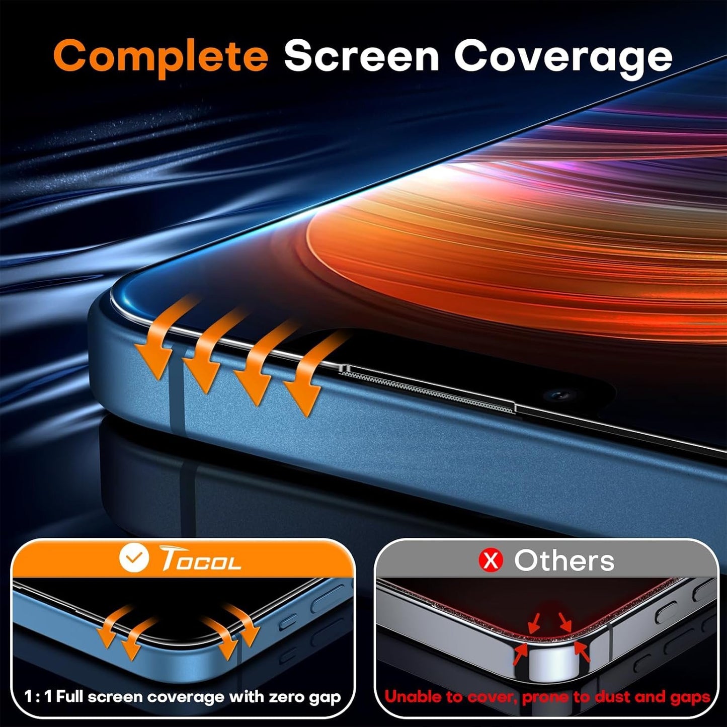 TOCOL 2 Pack for iPhone 15 Screen Protector [Instant Installation] [Auto-Dust Removal] [HD Clear], Unbreakable 9H+Hardness Shatterproof Tempered Glass [Bubble Proof] for iPhone 15