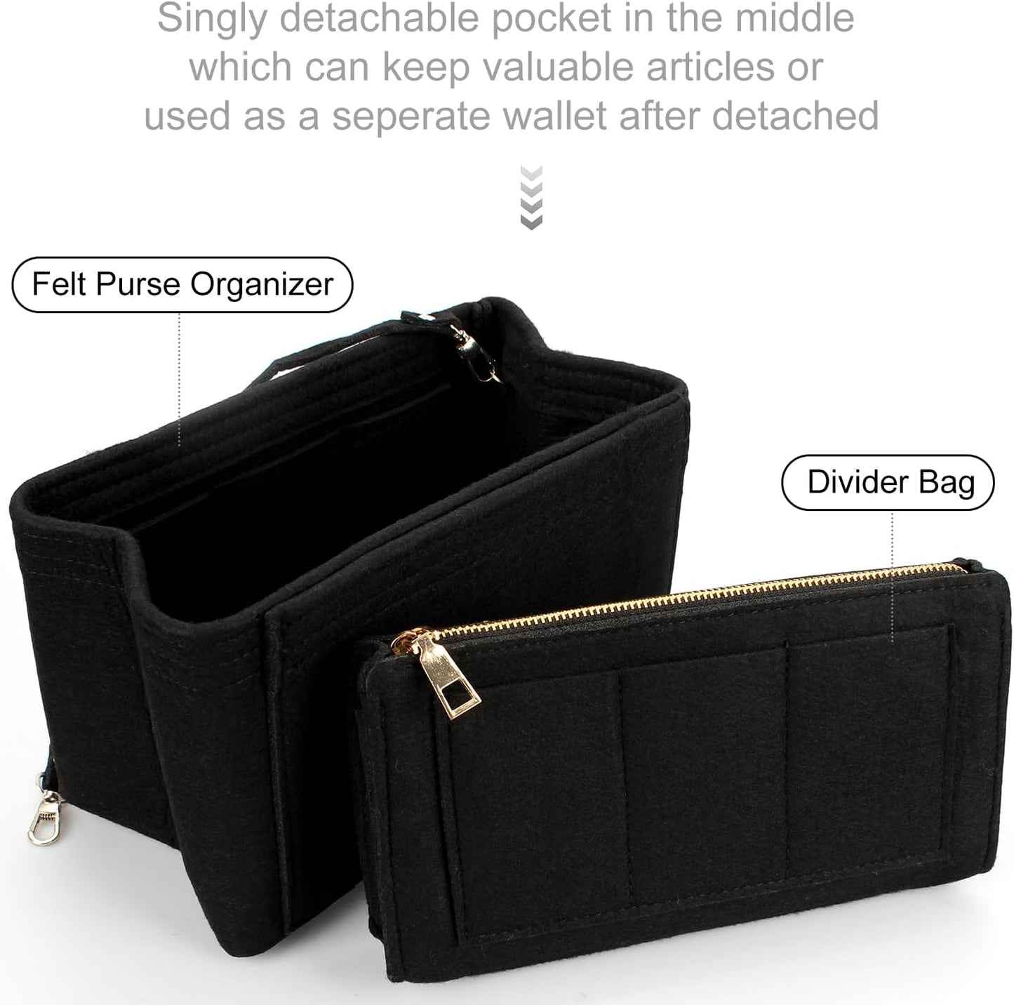 Tote Bag Organiser Insert,H HOME-MART Purse Organizer Insert Travel Large Purse Organizers,Felt Handbag Insert Liner with Zipper, Handbag & Tote Shaper for Speedy Neverfull Tote For Handbags
