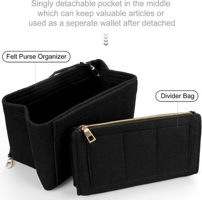 Tote Bag Organiser Insert,H HOME-MART Purse Organizer Insert Travel Large Purse Organizers,Felt Handbag Insert Liner with Zipper, Handbag & Tote Shaper for Speedy Neverfull Tote For Handbags