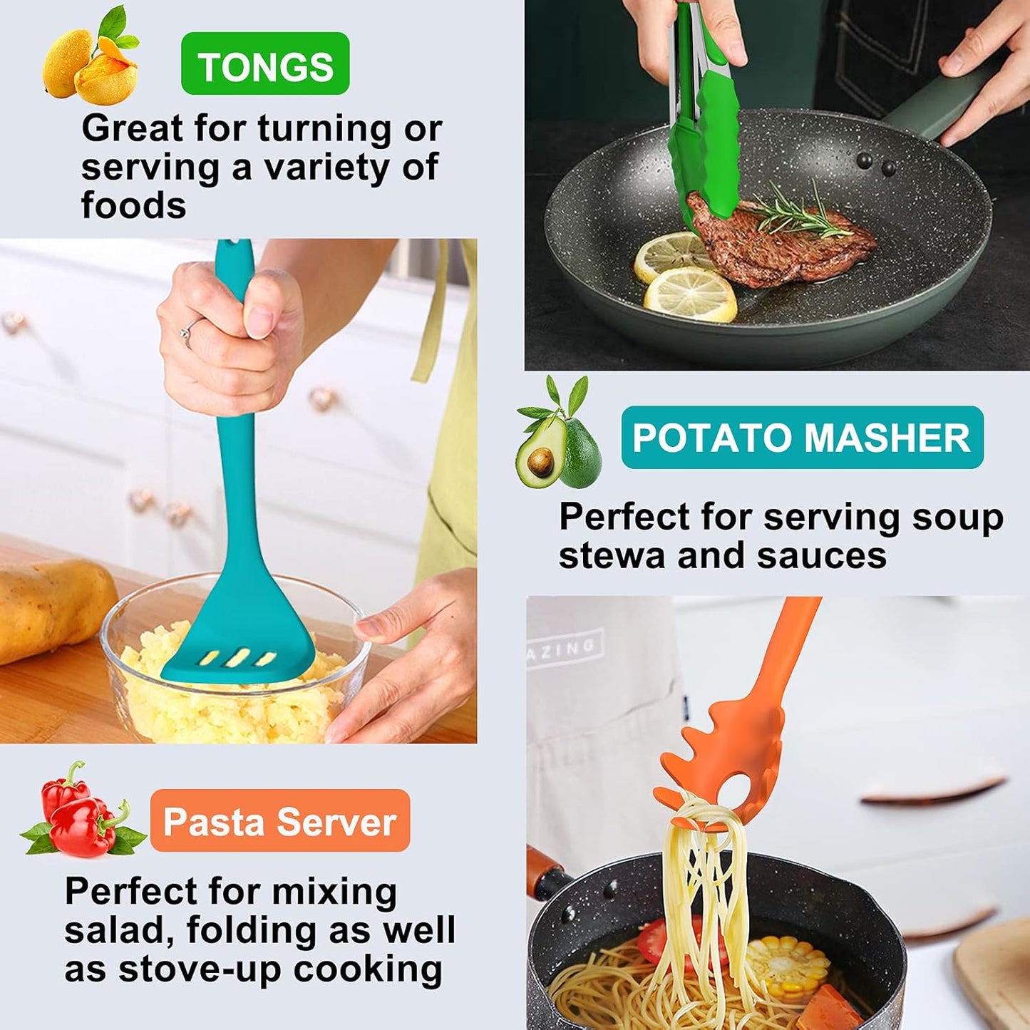 AIKKIL Silicone Cooking Utensil Kitchen Utensil Set, 24 Pcs Non-stick Cooking Utensils Spatula Set with Holder by , Heat Resistant Kitchen Gadgets Tools Set for Cookware(Colorful)