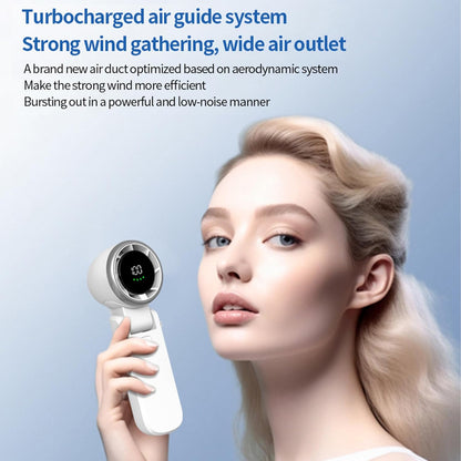 Handheld Fan Rechargeable, 1-100 Gear Wind, Up to 12 Working Hours, 3 IN 1 Hand Fan with Air Turbo Tech Cooling Fan for Outdoor Activities, Travel, Working(White)