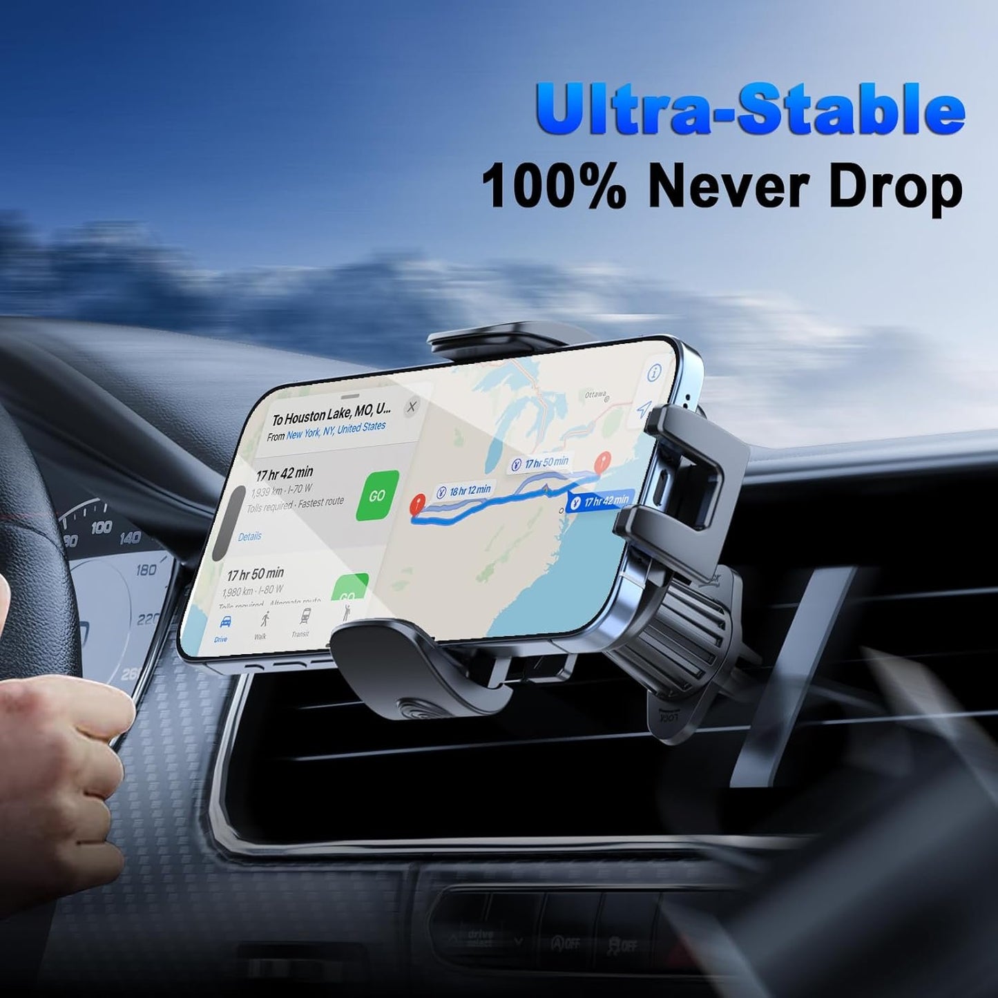 [2025 Upgraded] Car Phone Holder Vent Mount Extended Metal Hook[Ultra-Stable][Wider Clamp & Fit Thicker Case] Cellphone Car Mount for iPhone 16 Pro Max 15 Plus 14 13 12 Android Samsung S25 Ultra Pixel