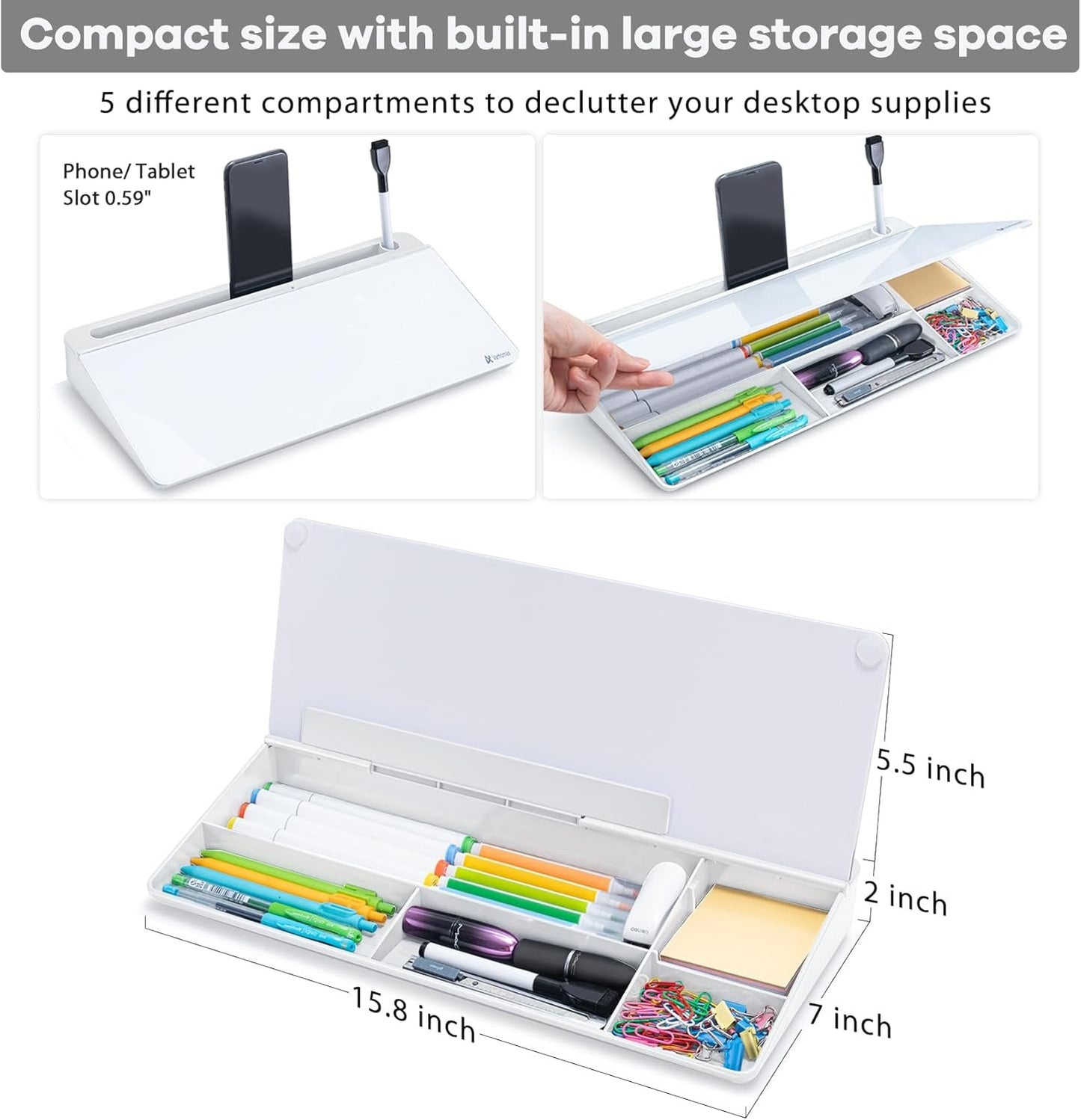 Varhomax Desk Whiteboard Dry Erase Glass Whiteboard, Desktop White Board to-do List Memo Notepad for Home Office and School Accessories Supplies with Storage Caddy for Computer Keyboard Stand (White)