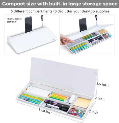 Varhomax Desk Whiteboard Dry Erase Glass Whiteboard, Desktop White Board to-do List Memo Notepad for Home Office and School Accessories Supplies with Storage Caddy for Computer Keyboard Stand (White)
