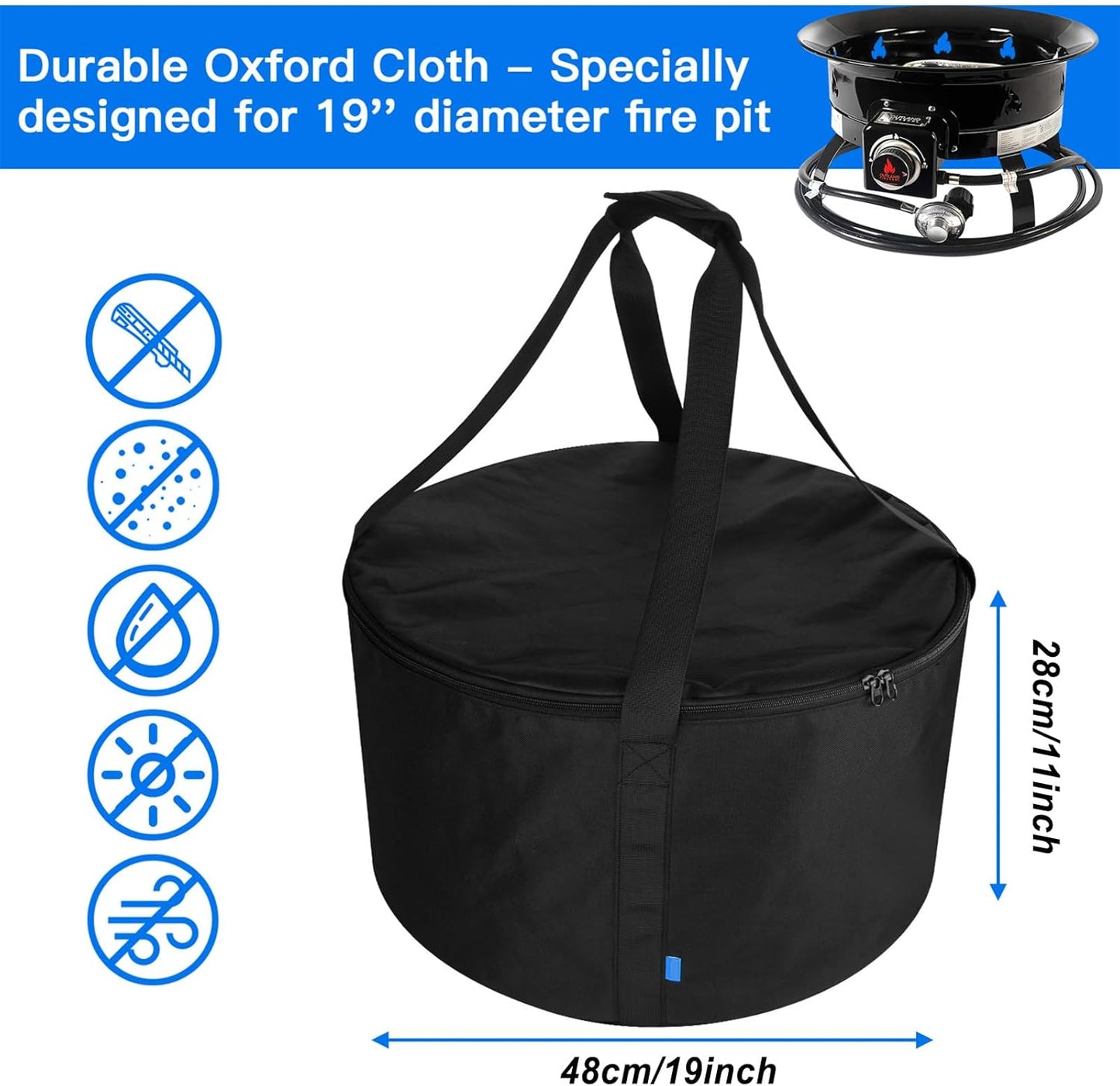 Firebowl Carry Bag, Portable Storage Case, 18.9x18.9in Diameter Fit, Two Way Separation Zipper, Authentic Camping Gear for Outdoor, Fire Bowl, Transport, Travel, Use Solution