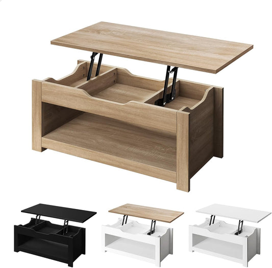 ALFORDSON Lift Top Coffee Table with Hidden Compartment and Open Shelf, Rising Tabletop Dining Table for Living Room Office Reception, Convertible Center Table, Black