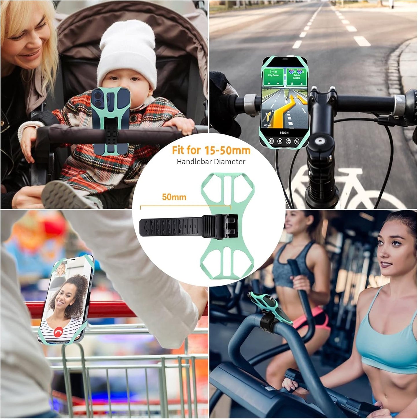 Universal Bike Phone Holder, Universal Smartphone Holder for Bike, 360° Rotating, Detachable Phone Holder for MTB Motorcycle Bicycle, Compatible with iPhone 13/12/11/Pro Max, Smartphone 4.5 "-7.0 "