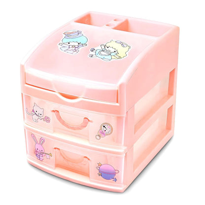 Desk Storage Organizer Pink Plastic Drawers - BURIUS San-X Desk Drawer Organizer Makeup Organizer Office Organization and Storage - Desk Accessories Aesthetic Tabletop Drawers Desktop Storage Drawer