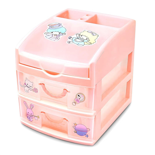 Desk Storage Organizer Pink Plastic Drawers - BURIUS San-X Desk Drawer Organizer Makeup Organizer Office Organization and Storage - Desk Accessories Aesthetic Tabletop Drawers Desktop Storage Drawer