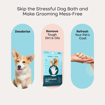 Uproot Clean Dog Cleaning Gloves: 1 Month Supply - Extra-Thick Pet Glove Wipes for Dogs & Cats - Easy Wipe Paws, Eyes, Ears, Butt, & Body - Lick-Safe - Cleaning, Deodorizing & Grooming (6 Pack)