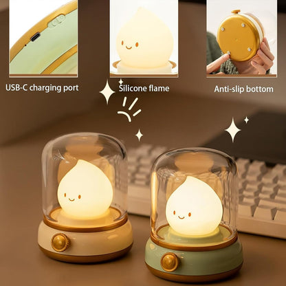Cute Chibi Flame Lamp, Cozy Lights Mimics Flickering Flame, Rechargeable Mimics Flickering Flame Effect Light, Silicone Kerosene Ambience Light, 2 Modes Dimming Effect Ambience Light (White)