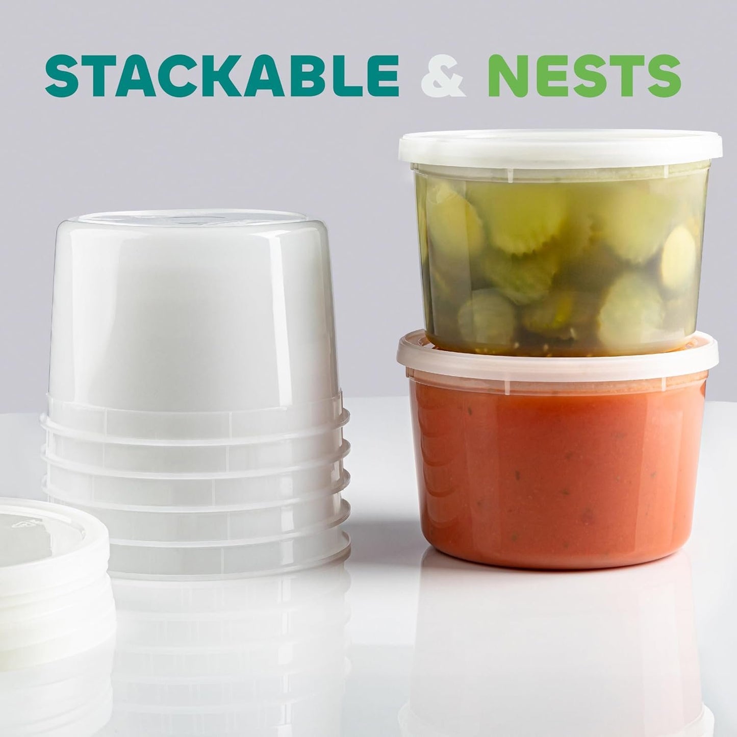 64 oz Food Storage Containers with Lids Pack of 6, Half Gallon Round Plastic Deli Container with Leak-Proof Lid, BPA-Free, Freezer, Dishwasher & Microwave Safe