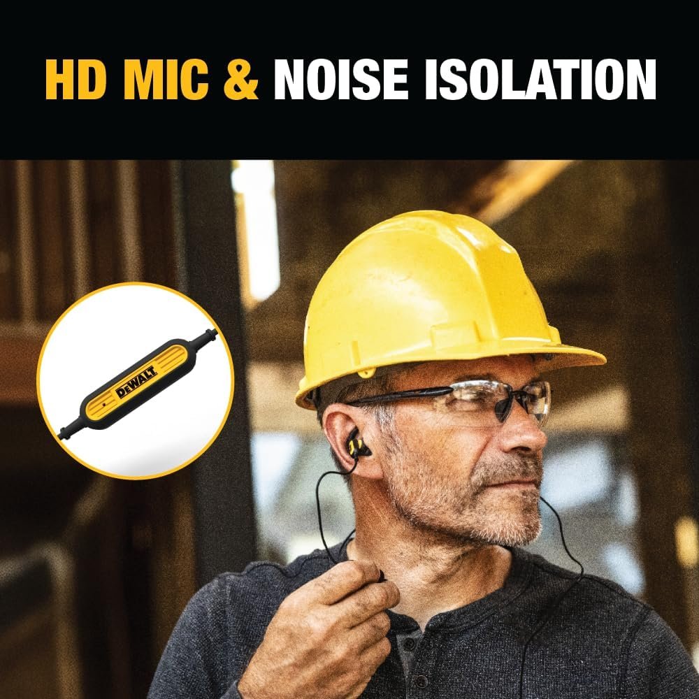 DEWALT Neckband Bluetooth Earbuds, Wireless Bluetooth 5.2 Headphones with Microphone, Ultra-Lightweight Comfort, IP56 Waterproof, Deep Bass Strong Beat, 20H Playtime, Jobsite Behind-Neck Earphones