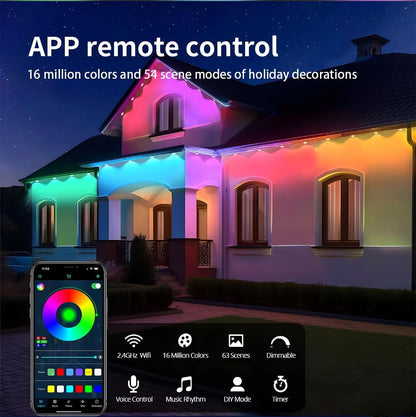 Permanent Outdoor Lights - 49ft Smart RGB Outdoor Lights, Strips Waterproof Outdoor IP68 Outside LED Eaves Lights with App Control,Music Sync Strip Lights for Eave, Roof, Party,Garde,Room Decor