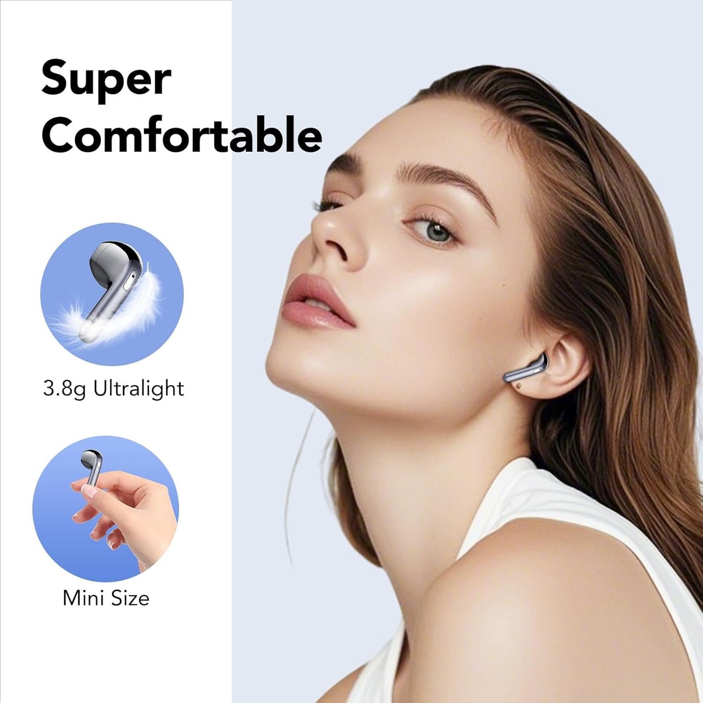 Wireless Earbuds, Bluetooth 5.4 Headphones with 4 ENC Noise Cancelling Mic, Deep Bass, IP7 Waterproof, 50H Playtime, LED Display, in Ear Earphones for Phone, Tablet, Laptop, Sports, White