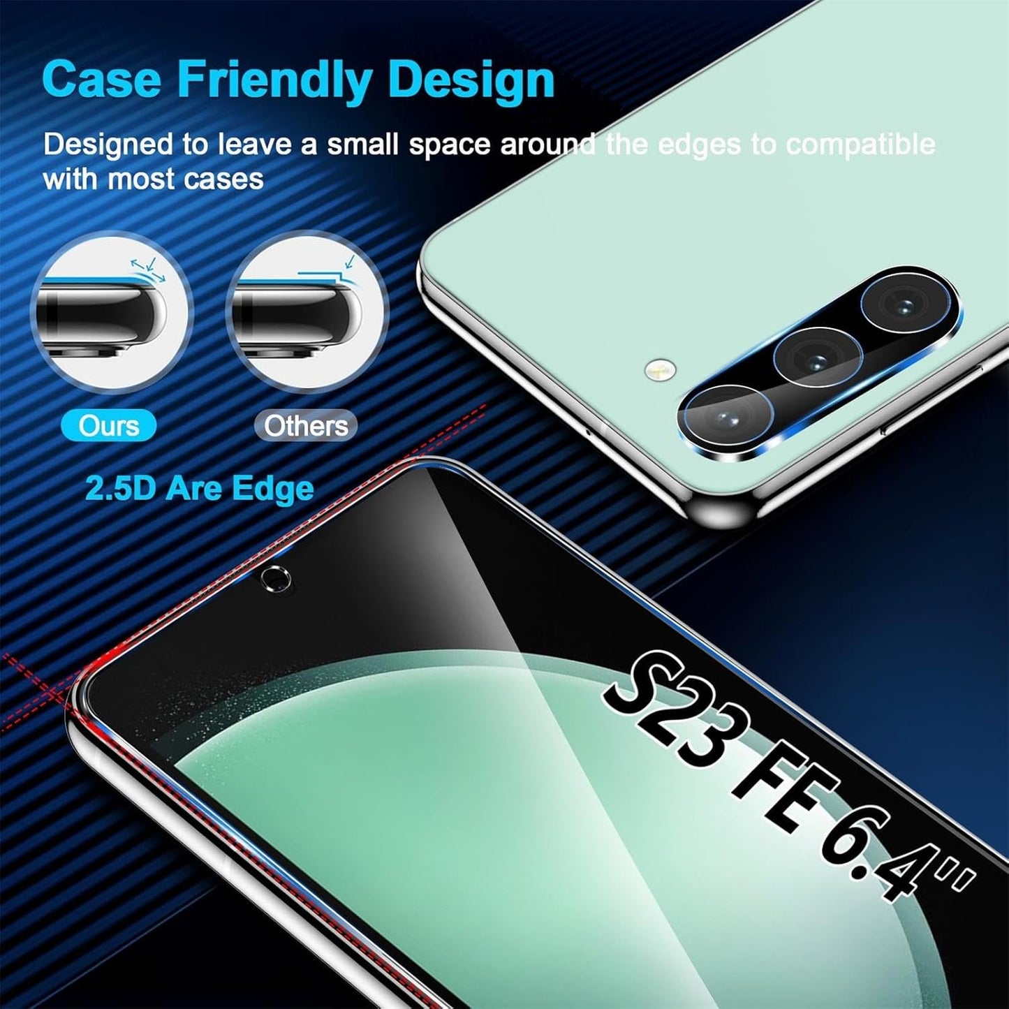 [3+3 Pack] for Samsung Galaxy S23 FE Screen Protector, 9H Tempered Glass, Ultrasonic Fingerprint Compatible, HD Clear Case Friendly for Samsung S23 FE Tempered Glass Screen Protector 5G