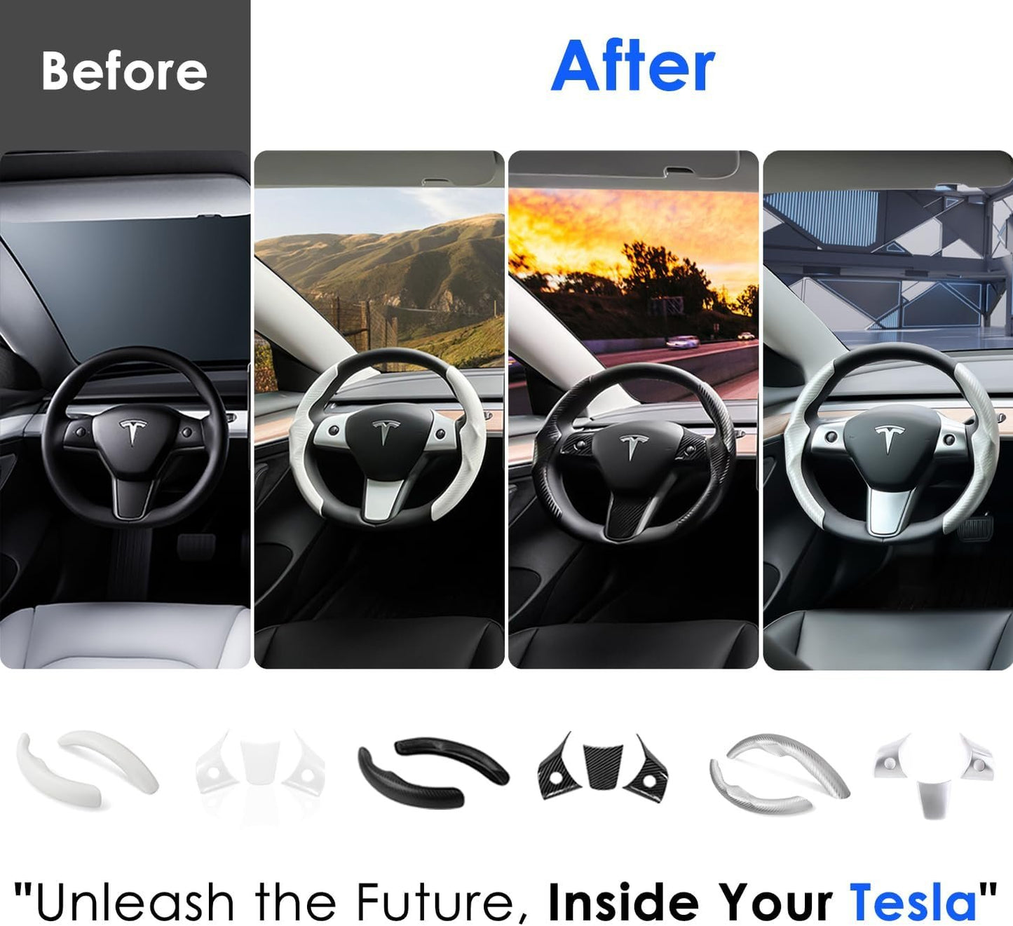 Tesla Model 3 Model Y Steering Wheel Covers Wrap Kit, ABS Steering Wheel Decor Plates Gifts for Tesla Owners, 2017-2023-Tesla-Model-3, 2020-2023-Tesla-Model-Y Interior Accessories, White (3 pcs)