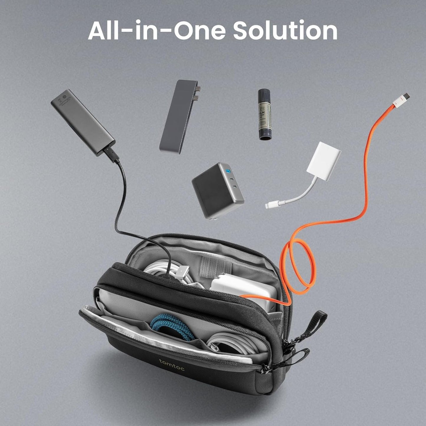 tomtoc Electronic Organiser Travel Pouch, Water Resistant Dual Compartment Tech Pouch Daily Essential Organisation Storage Bag for Charger, Cord, Power Bank, Accessories Travel Essentials