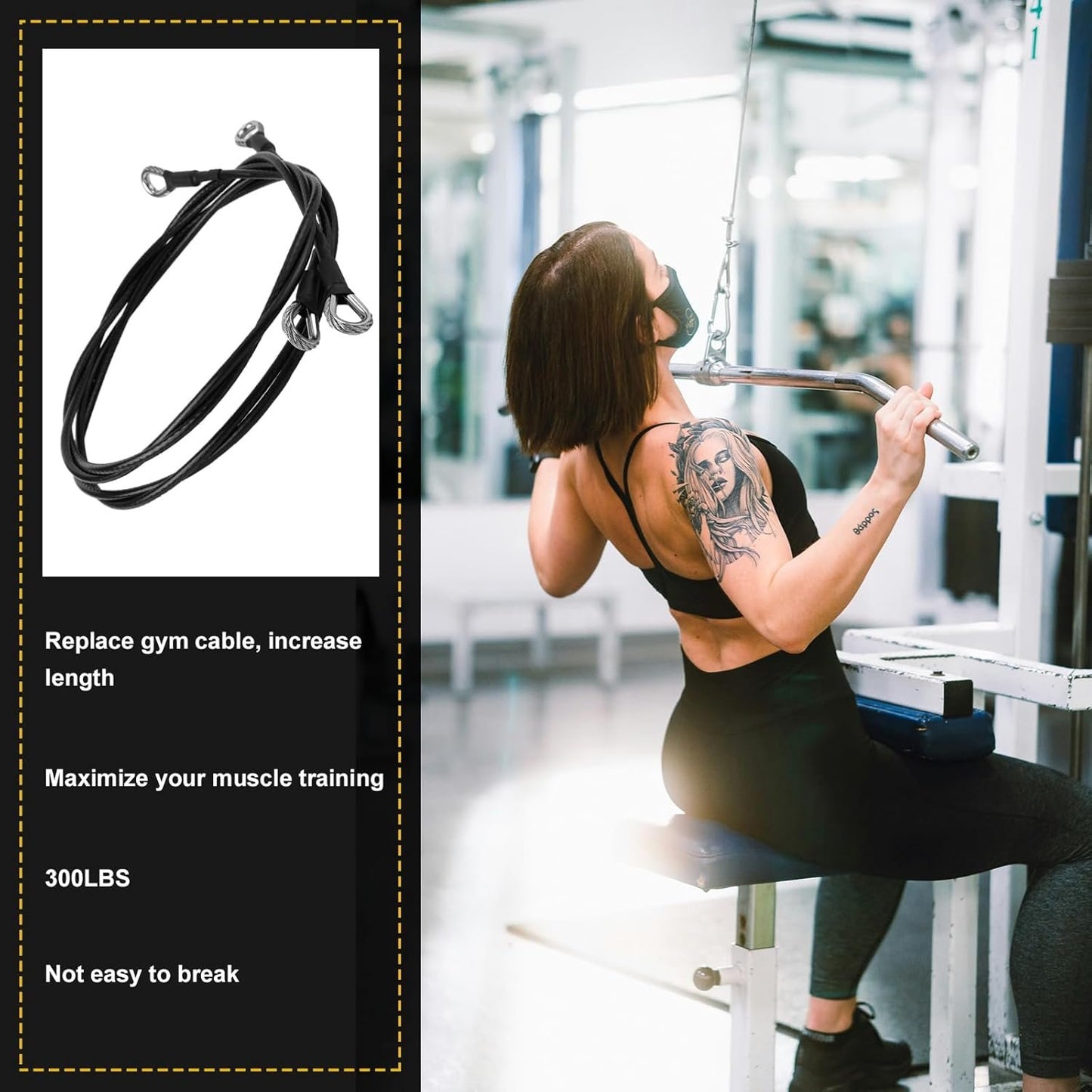 2pcs 59in/150cm Fitness Extension Cables, Home Gym Cable Extension with Carabiner for Bowflex Home Gym Machine Accessories for Leg Extensions
