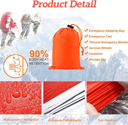 GUANGLU Emergency Survival Shelter Kit - Emergency Blankets Thermal Survival Blankets Camping Rescue Blanket Waterproof Lightweight Emergency Sleeping Bag for Camping Hiking Outdoor Activities