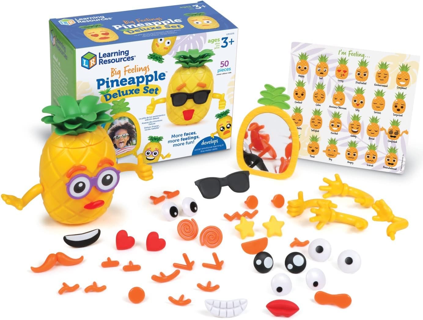 Learning Resources LER6375 Deluxe Set Pineapple Big Feelings Socio-Emotional Toddler Sensory Toys for Autistic Kids Voice Therapy Material 50 Pieces Age 3+