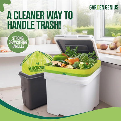 Biodegradable 13-17 Gallon Code-Q Kitchen Waste Bags (50 Pack) | Strong Heavy-Duty Tall Trash Bags w/Drawstring | Fits Simplehuman & Standard Cans | Eco-Friendly D2W, 30 Micron Thick | 25.6" x 33.5"