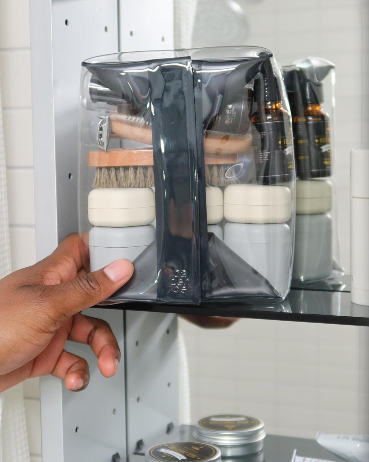 Cadence Parcel - Clear Dopp Kit with Magnetic Closure - Durable and Leak-Resistant Travel Toiletry Kit - TSA-Compliant & Modular Design - Small Hygiene Bag for Travel Essentials - 1 Qt, Ink, Travel