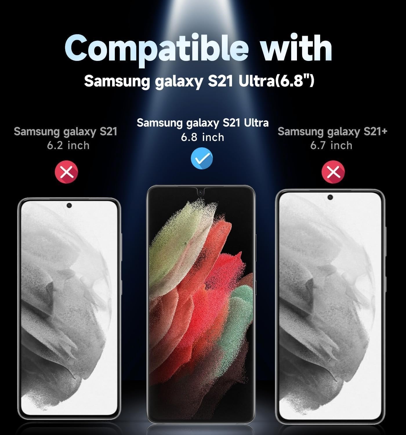 MAGIC JOHN 2 Pack for Samsung Galaxy S21 Ultra Screen Protector [Ceramic Film Material Not Glass] 6.8 inch,[100% Fingerprint ID Compatible] Easy Installation Tray, 3D Curved, Bubble