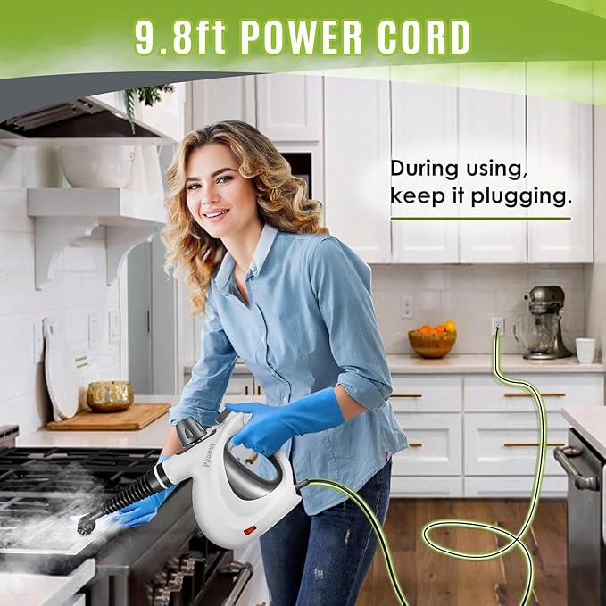 Pressurized Handheld Multi-Surface Natural Steam Cleaner with 12 pcs Accessories, Multi-Purpose Steamer for Home Use, Steamer for Cleaning Floor, Upholstery, Grout and Car