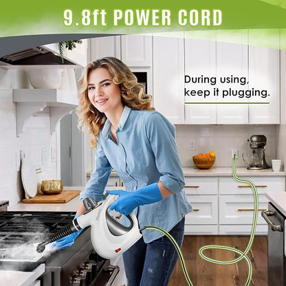 Pressurized Handheld Multi-Surface Natural Steam Cleaner with 12 pcs Accessories, Multi-Purpose Steamer for Home Use, Steamer for Cleaning Floor, Upholstery, Grout and Car
