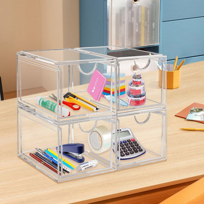 AMEITECH Stackable Cosmetic Organizer Drawers, Acrylic Clear Makeup Organizer, Vanity Container Drawer for Cosmetics, Skin Care, Hair Accessories, Bathroom Counter or Dresser - Set of 2
