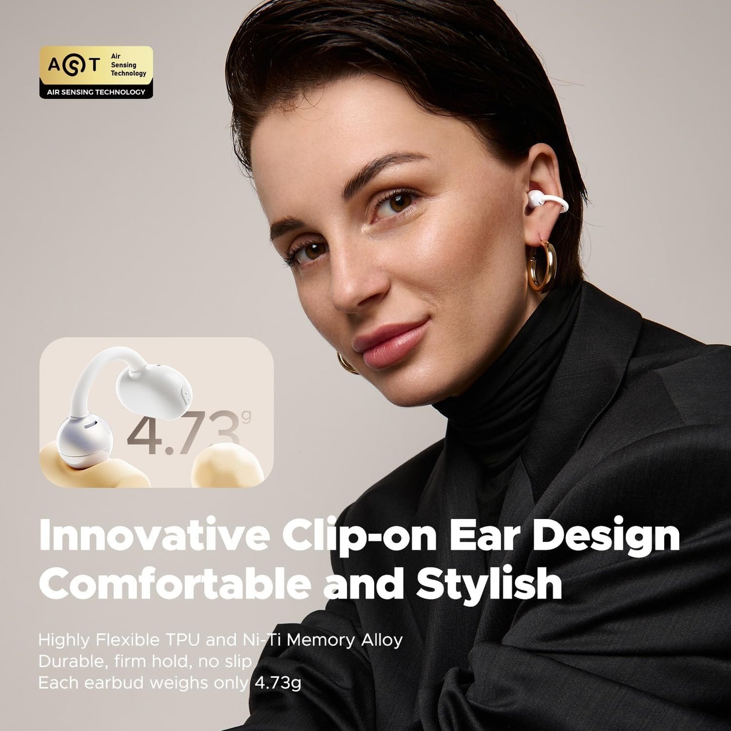 SOUNDPEATS POP Clip Open Ear Earbuds, Bluetooth 5.4 Clip-On Headphones, Lightweight Comfort, AI Call Noise Cancellation with Dual Connection, Immersive Audio Wireless Earbuds, 30H (White)