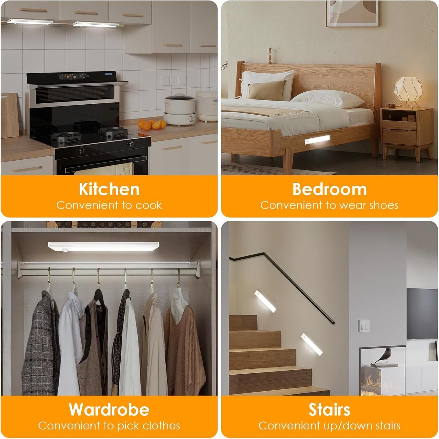 Azdeers Under Cabinet Lighting, 3 Pack Motion Sensor Light Indoor Dimming Wireless Closet Light, Stick-On Under Counter Lights, LED Rechargeable Lights for Kitchen Bedroom Stair, 20CM