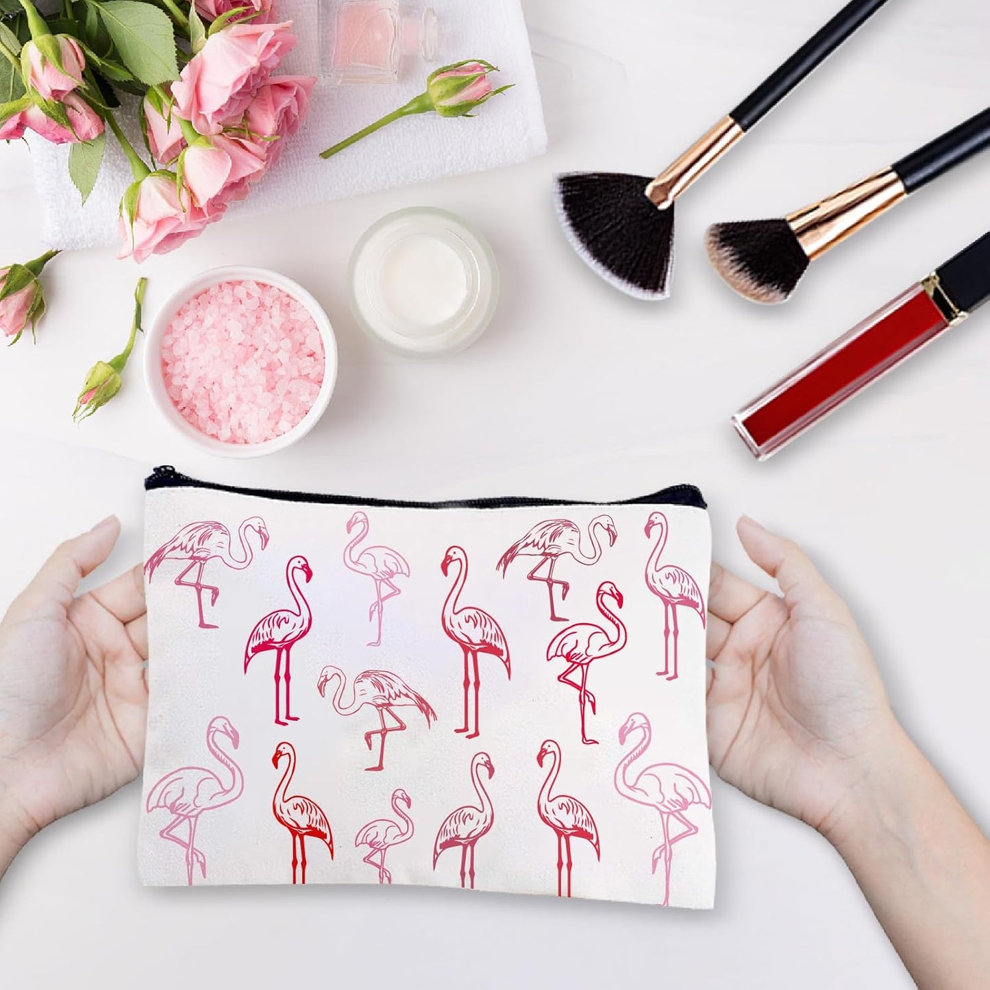 CREATCABIN Flamingo Makeup Bags Pink Cosmetic Pouch Zipper Pouches Pencil Case Polycotton Toiletry Bag Travel Organizer Bag Accessories Gifts Mom Girlfriend Wife Teacher 25 x 18 cm