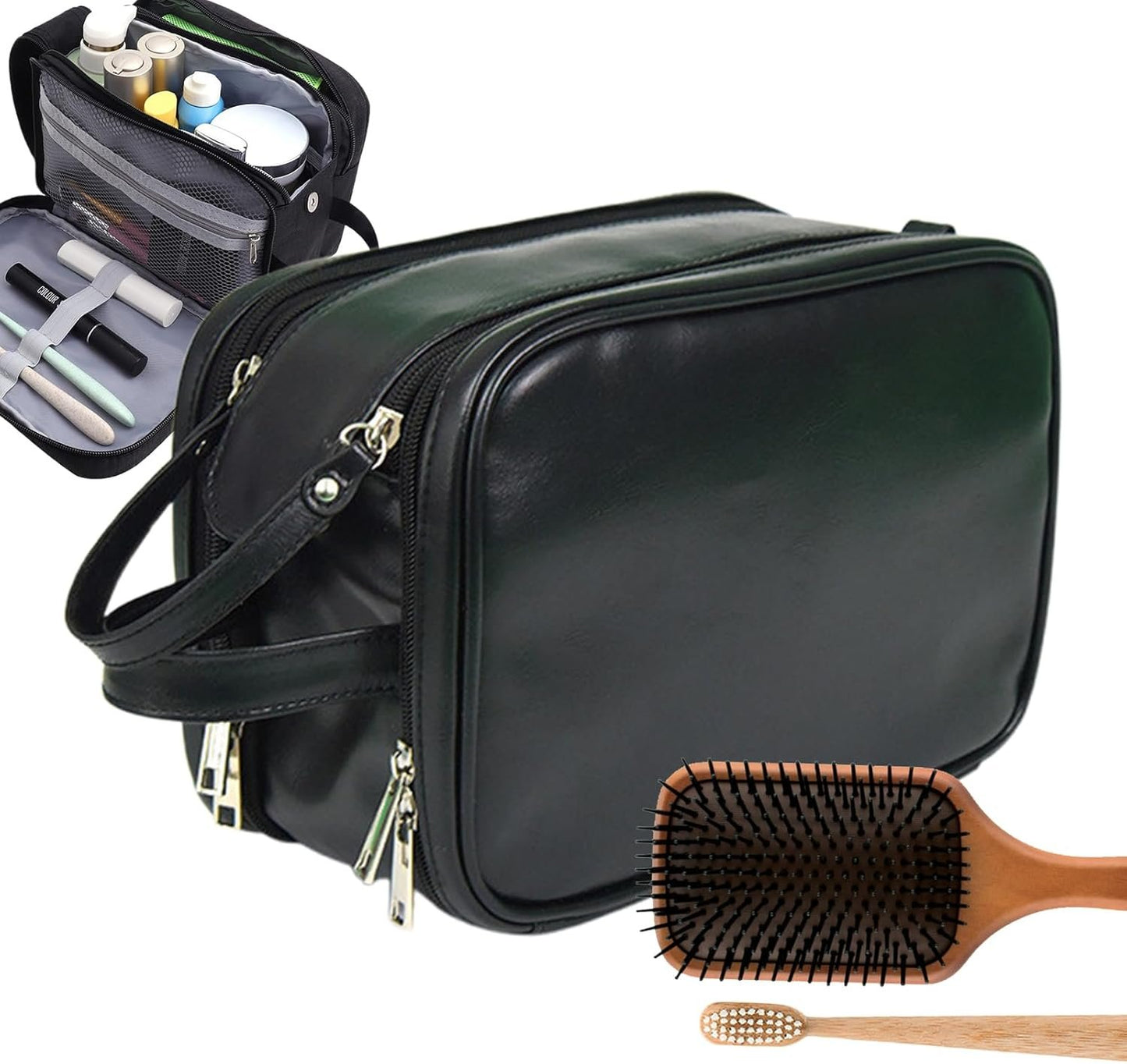 Hygiene Bag for Men | Portable PU Men Toiletry Bag | Reusable Men Cosmetic Bag, Toiletry Organizer, Large Travel Toilet Bags for Men Travelling, Black, Refer to description, Unisex