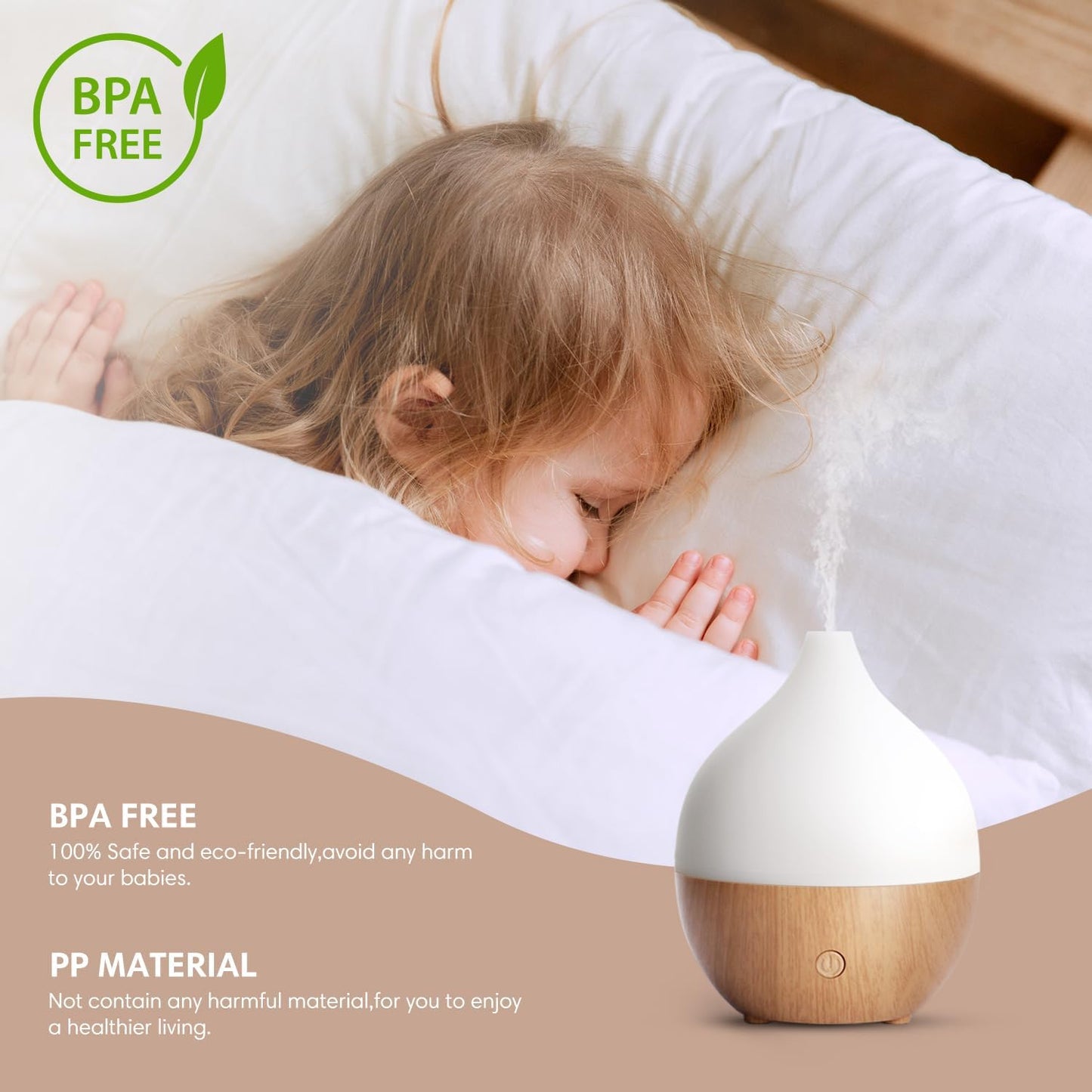 SALKING Essential Oil Diffuser, 100ml Compact Aromatherapy Diffuser with Auto Shut-Off Function, Cool Mist Humidifier with Warm White Lights, for Office Home