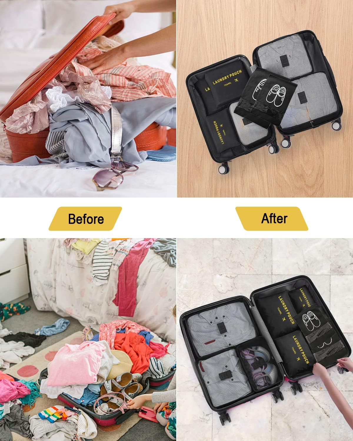 BillyBath Suitcase Organizer Set, 8 in 1 Travel Organizer for Clothes, Shoes, Cosmetics, Grey