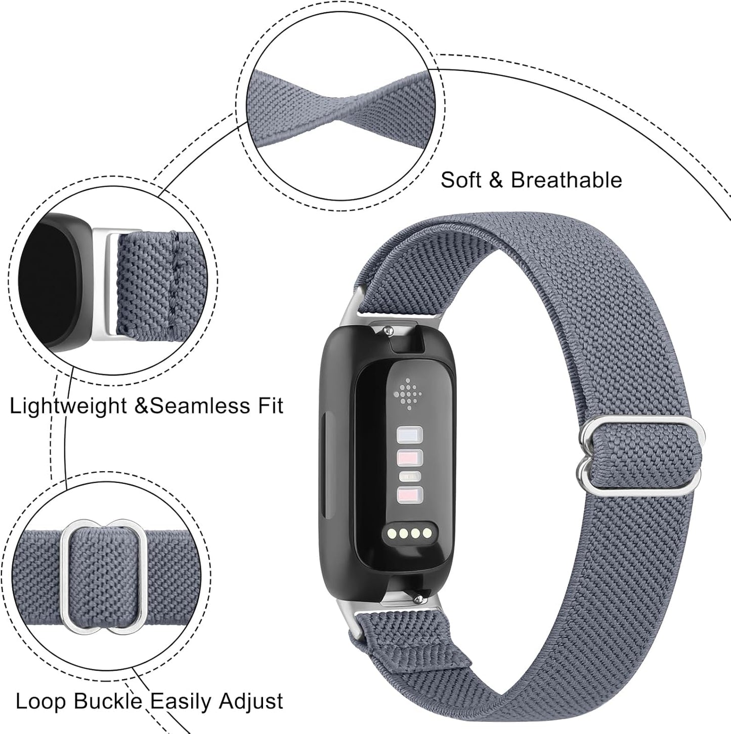 3-Pack Elastic Bands for Fitbit Inspire 3 / Inspire 2 / Inspire/Inspire HR Bands Women Men, Soft Loop Stretchy Straps Replacement Wristband for Fitbit Inspire Fitness Tracker