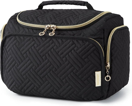 BAGSMART Travel Toiletry Bag, Large Wide-Open Travel Bag for Toiletries, Makeup Cosmetic Travel Bag with Handle,Black-M