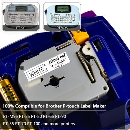 NineLeaf 4 Pack Compatible for Brother P-Touch M Label Tape MK221 M-K221 M221 Black on White 3/8" (9mm) x 26.2ft (8m) Labeling Refill Work in PT-45M PT-65 PT-70 PT-M95 Label Maker