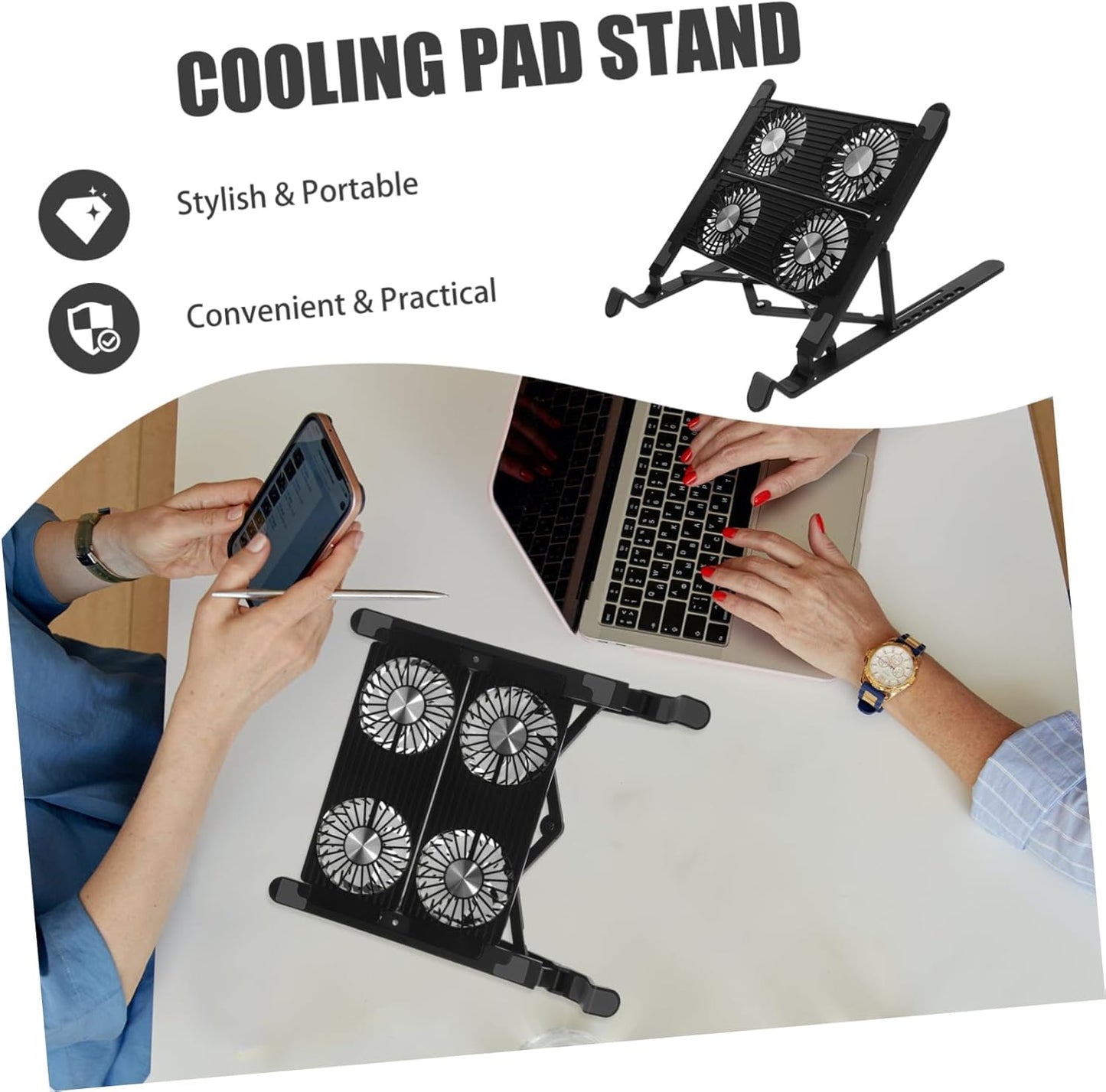 KALLORY 1 Set Adjustable Laptop Cooling Stand with USB Fan Control Multi Functional Notebook Cooler Pad for Comfortable Usage and Efficient Heat Reduction Design for Long Hours of Work