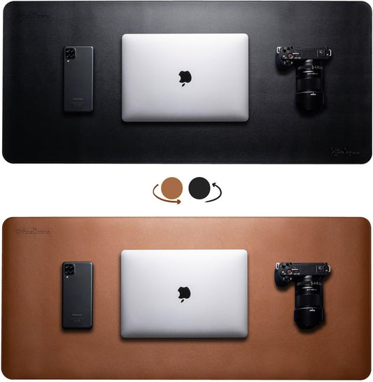 OfficeOzone Desk Mat with All-New Edge Stitch, Double-Sided, Synthetic Leather, Black and Brown, 90cm x 40cm