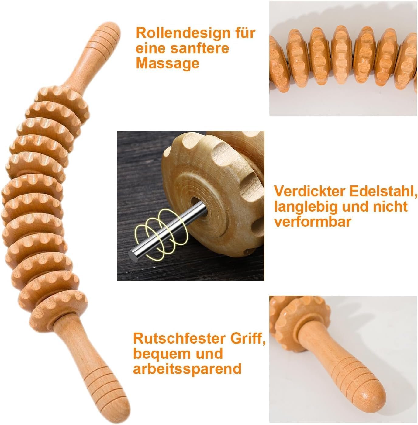 Wooden Massage Roller, Gua Sha Lymphatic Drainage Massager, Curved Wood Therapy Massage Roller, Roller Gua Sha for Back, Muscle Pain Relief and Body Shaping,Natural Massager for Women and Men